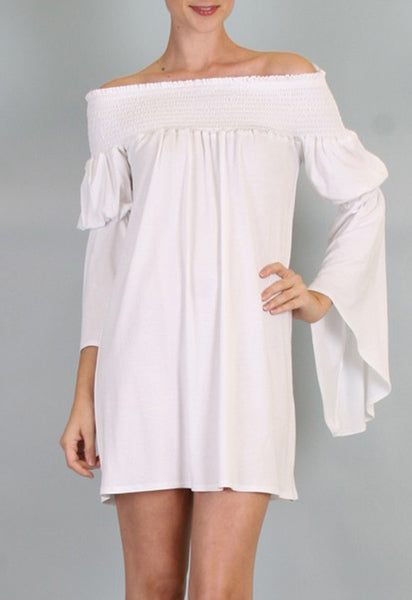 AUBREY OFF SHOULDER DRESS (White)-JD7099