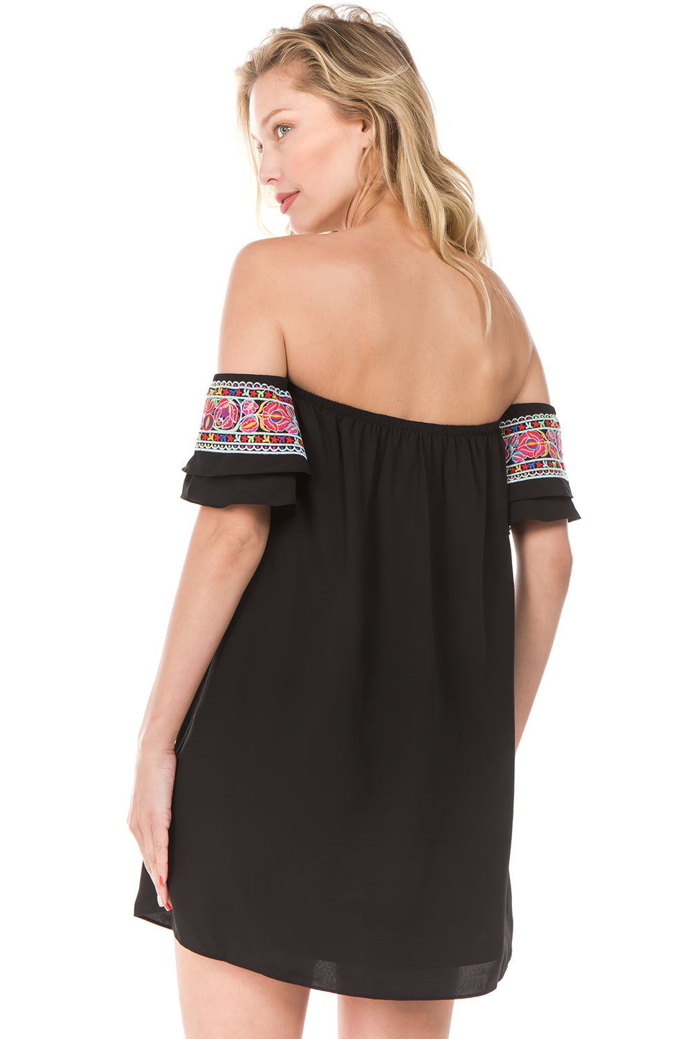 LOTUS COLD SHOULDER MINI DRESS (Black)-CVD1506N