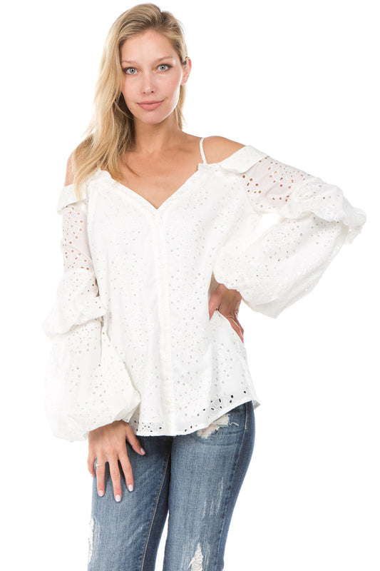 ALANA BUBBLE SLEEVE TOP (Off White)- CVT2090E