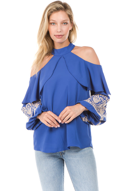 WINIFRED OPEN SHOULDER TOP (Dark Blue)- CVT2112