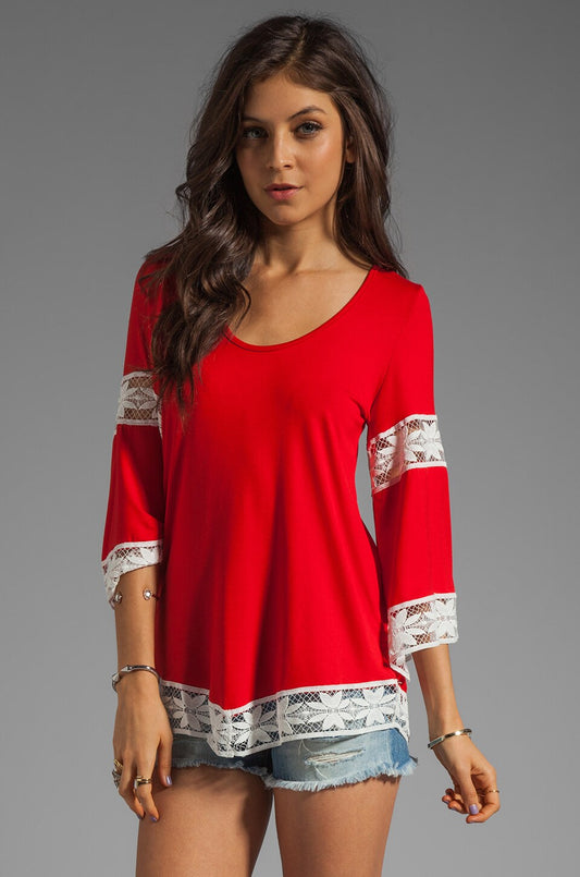 ERIKA LACE DETAIL TOP (RED)- CVT8129