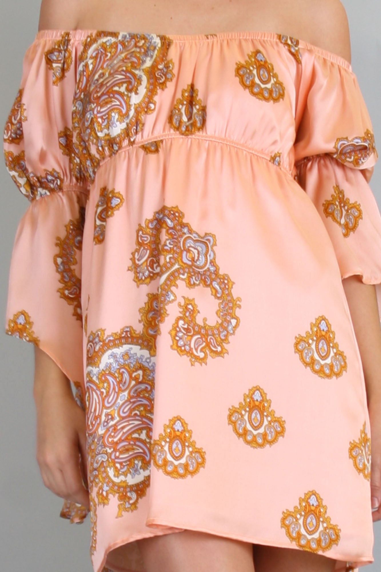 KRISTA OFF SHOULDER DRESS (PEACH)-D7296