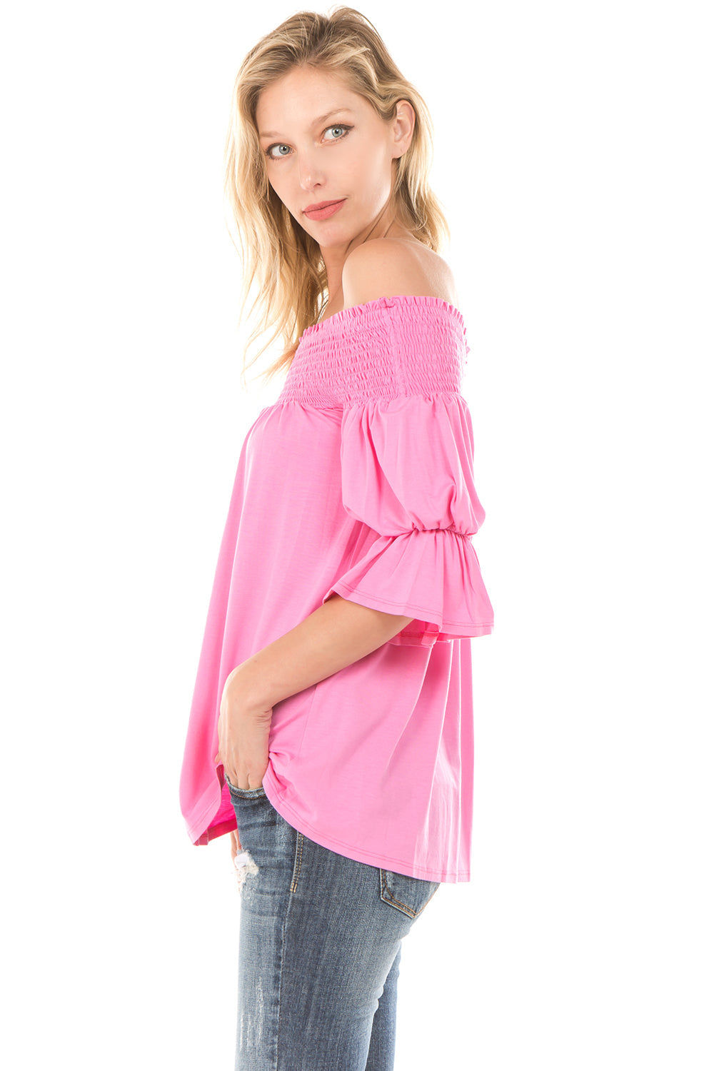 AUBREY OFF SHOULDER HALF SLEEVE TOP (Carnation)- JT7101