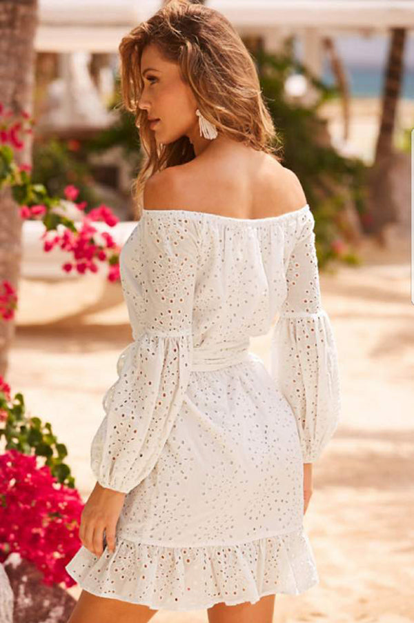 ALANA OFF SHOULDER DRESS (White)- VD2080