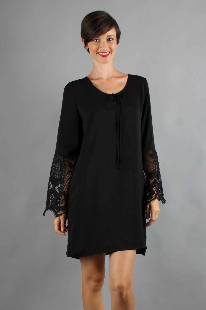 NINA BELL SLEEVE DRESS (BLACK)-VD9275