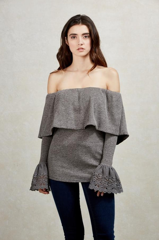 VALERIE OFF SHOULDER TOP (GREY)-VT1845