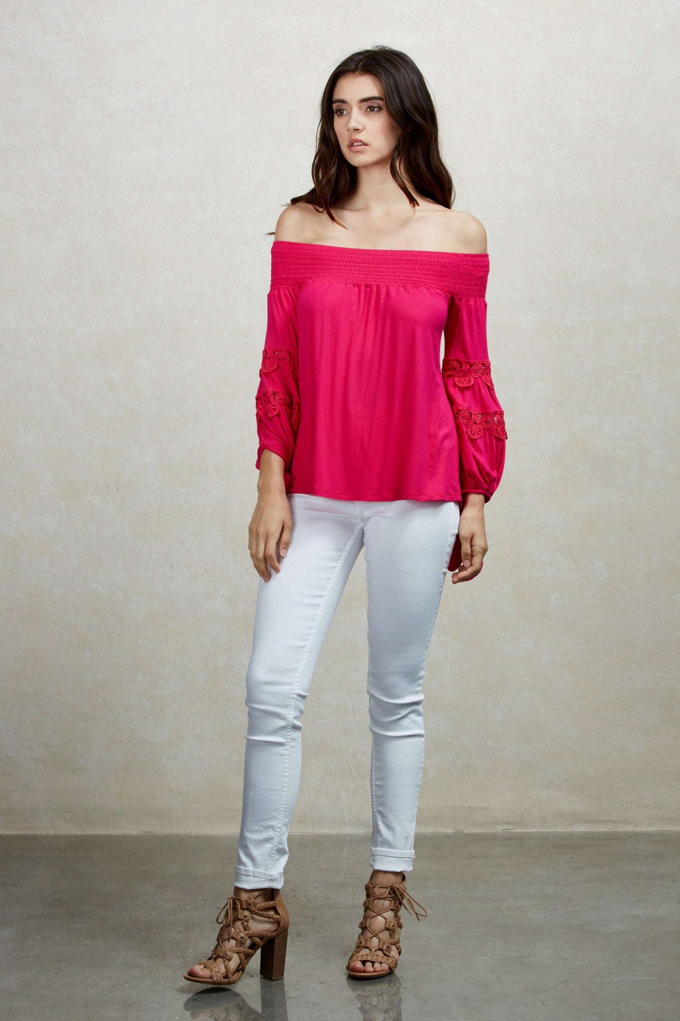 KARISSA OFF SHOULDER TOP (Fuschia)-VT1719