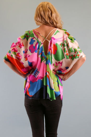 EMMA V-NECK BLOUSE (WHITE MULTI)-T8153