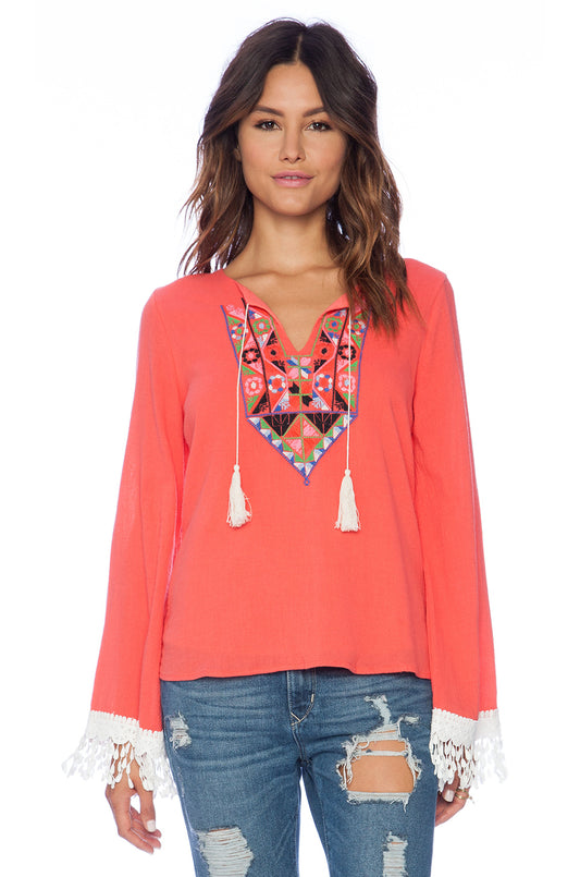 TERESA LONG SLEEVE TOP (CORAL)-CVT8993