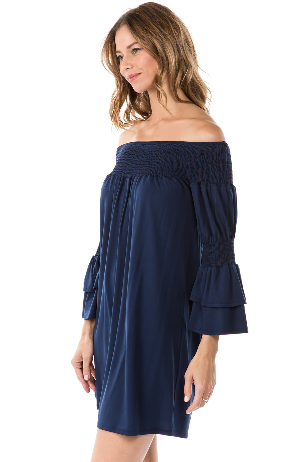 DAISY OFF SHOULDER DRESS (NAVY)- VD1885