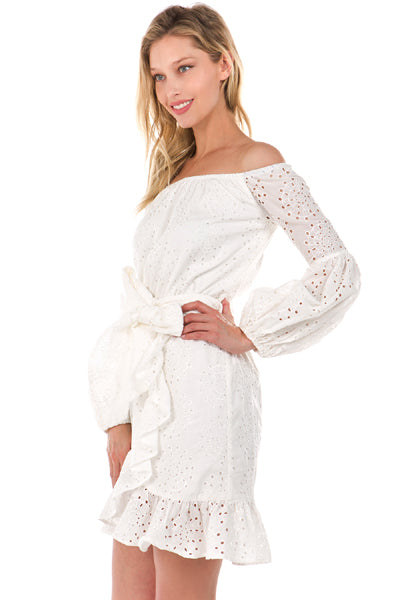 ALANA OFF SHOULDER DRESS (White)- VD2080