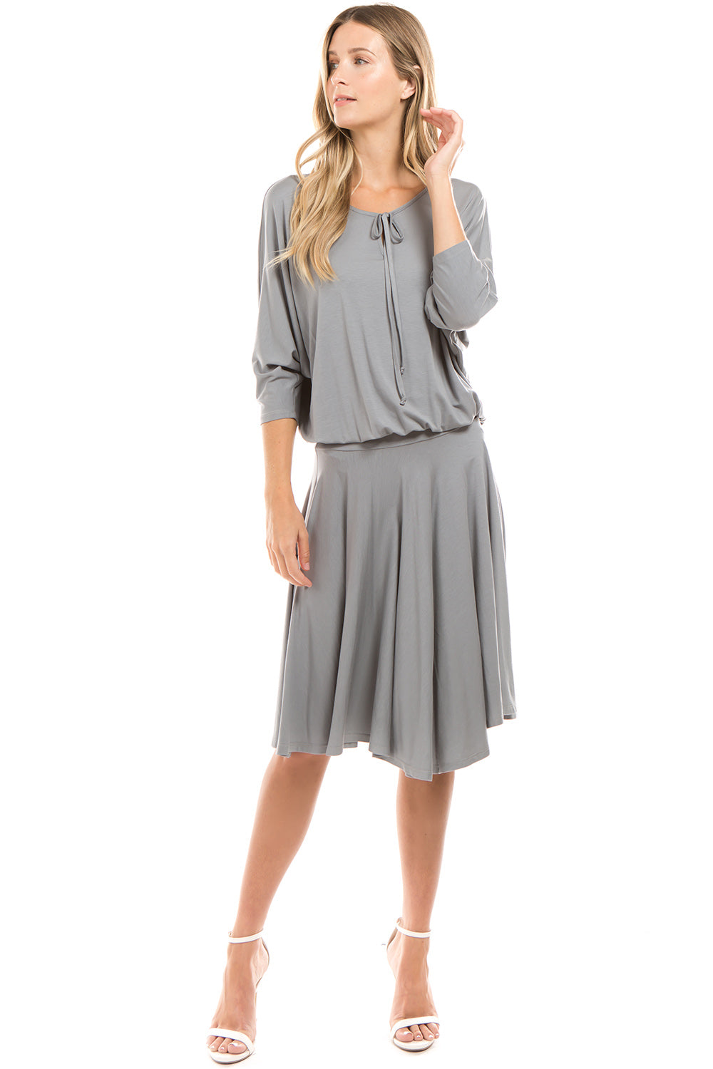 PHOEBE OPEN SHOULDER DRESS (GREY)-VD2344