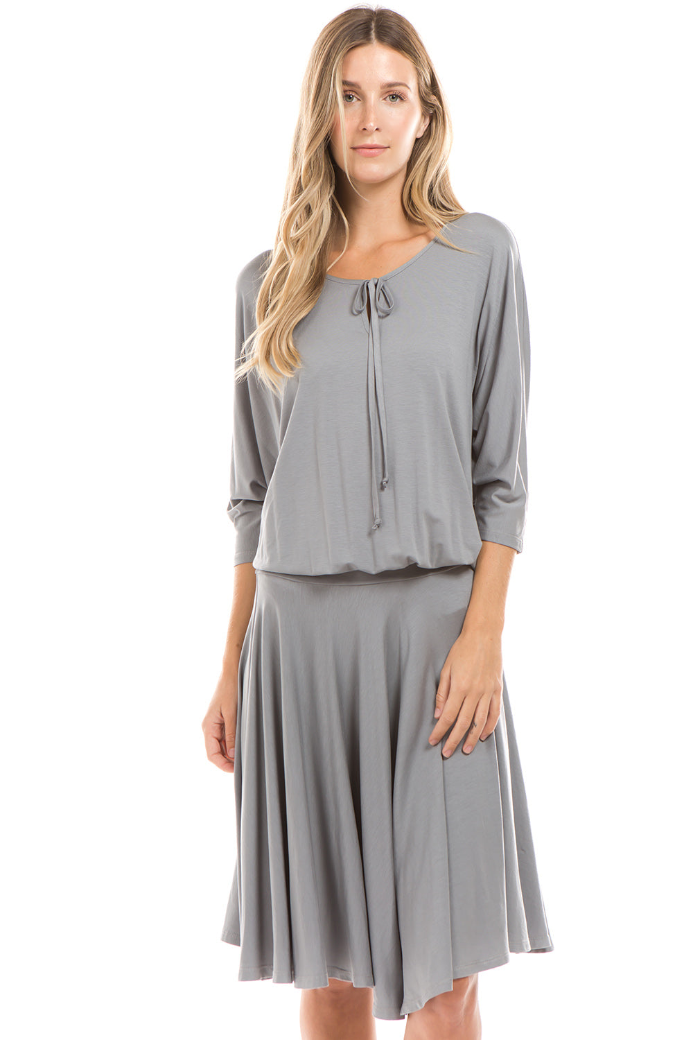 PHOEBE OPEN SHOULDER DRESS (GREY)-VD2344