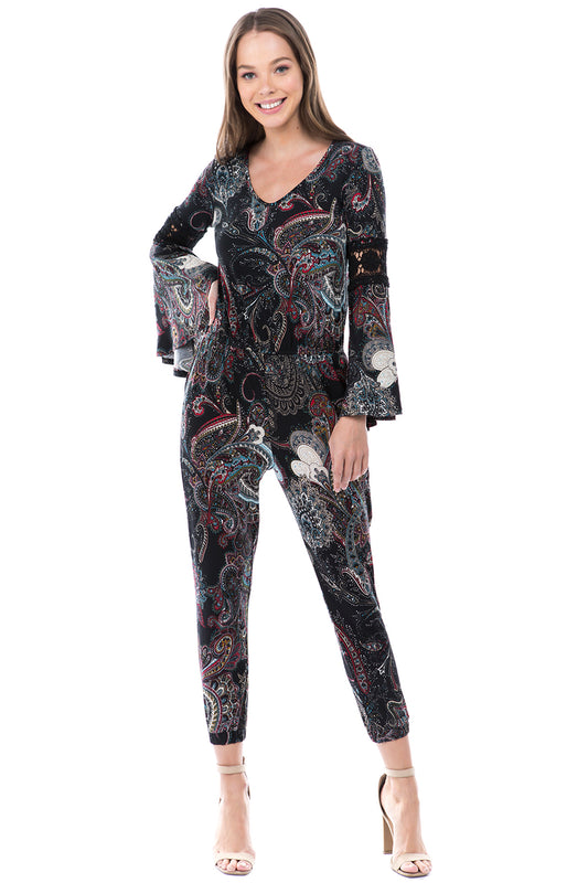 CATHY LONG SLEEVE JUMPSUIT (Black Multi) - VD2395-CATHY