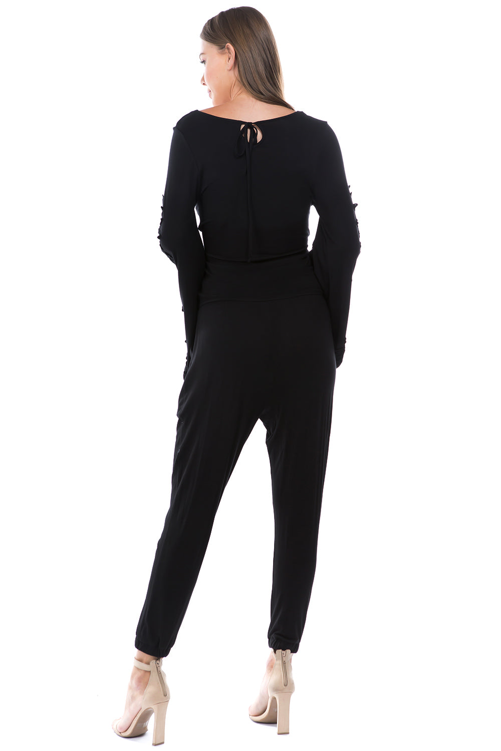 LOUISA BELL SLEEVE JUMPSUIT (Black) - VD2540