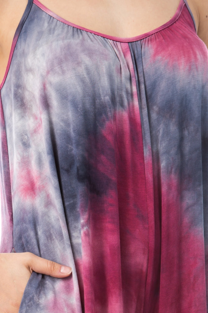 AGNES WIDE CAPRI JUMPSUITS (DARK MOON TIE DYE)- VD2765T