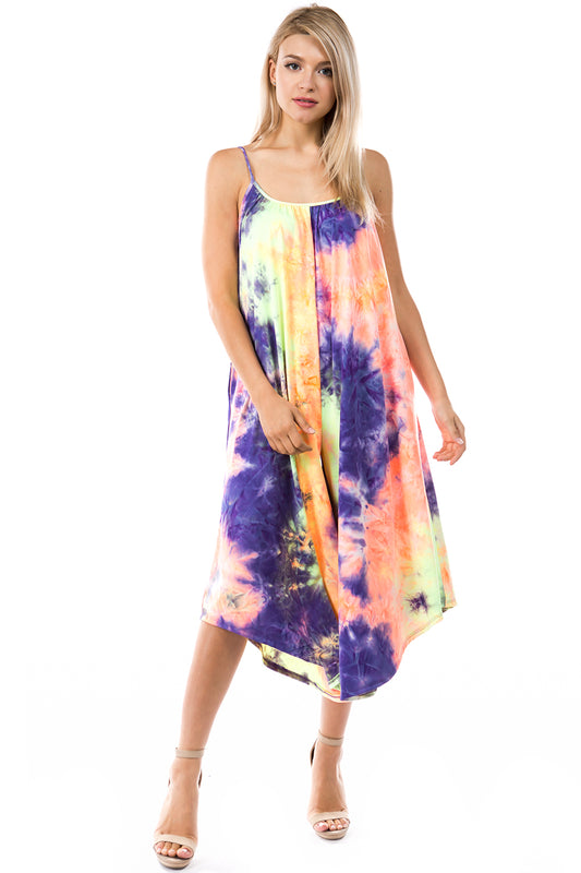 AGNES WIDE CAPRI JUMPSUITS (NEON GREEN TIE DYE)- VD2765T