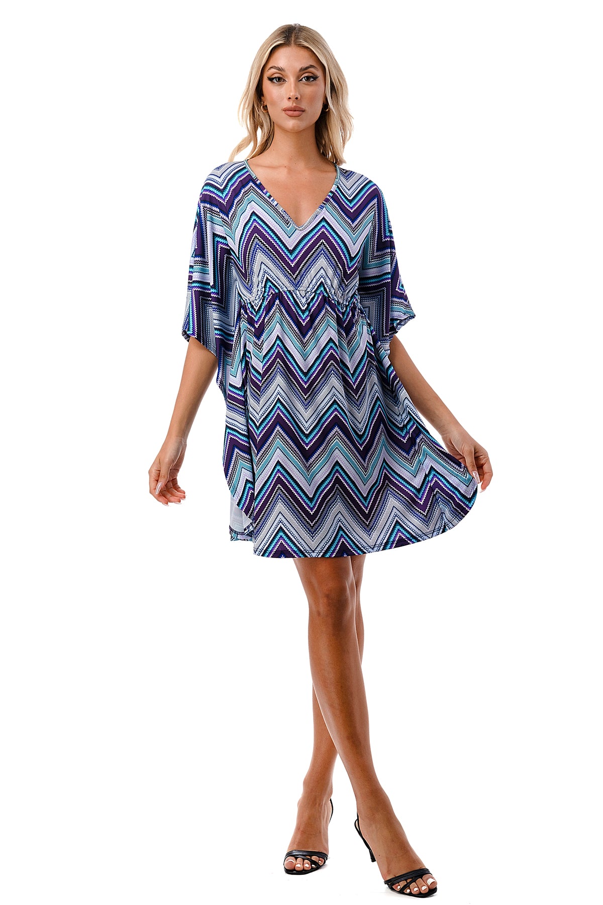 ANNA KIMONO DRESS (BLUE CHEVRON)- VD3130