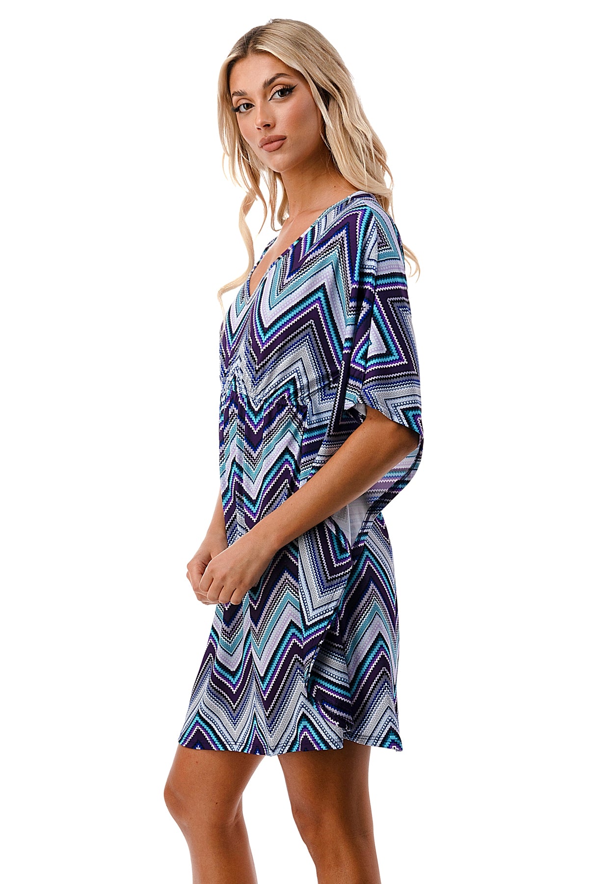 ANNA KIMONO DRESS (BLUE CHEVRON)- VD3130