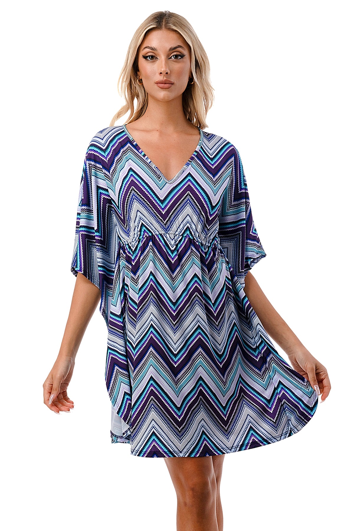 ANNA KIMONO DRESS (BLUE CHEVRON)- VD3130