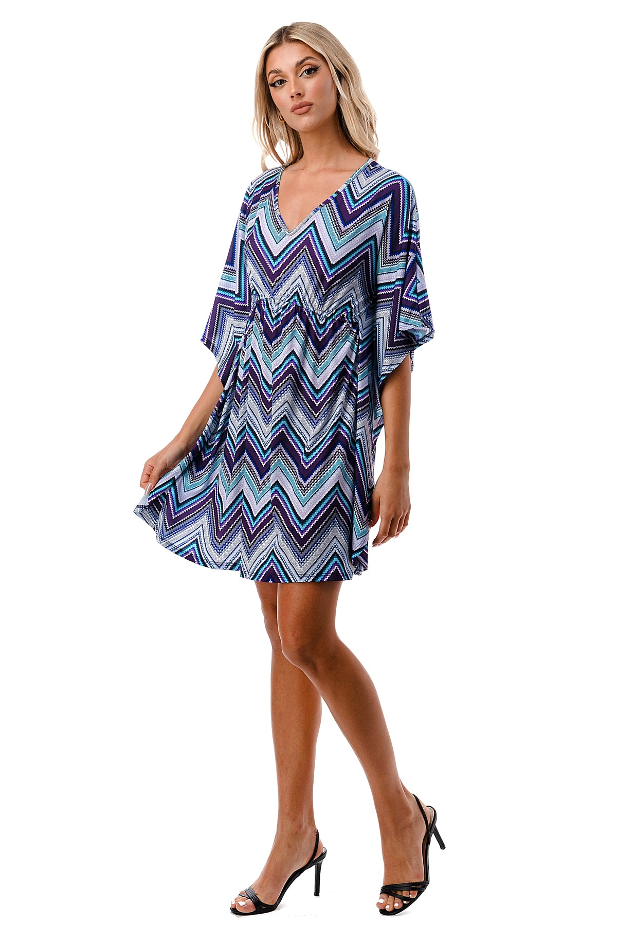 ANNA KIMONO DRESS (BLUE CHEVRON)- VD3130