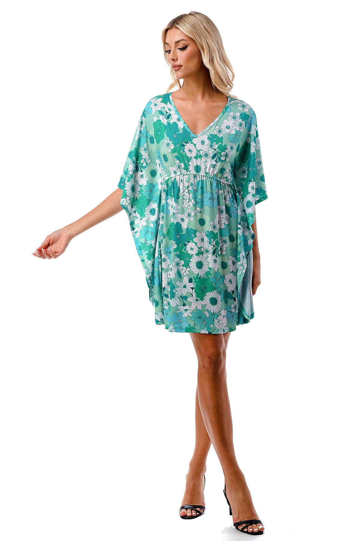 ANNA KIMONO DRESS (GREEN FLORAL)- VD3130