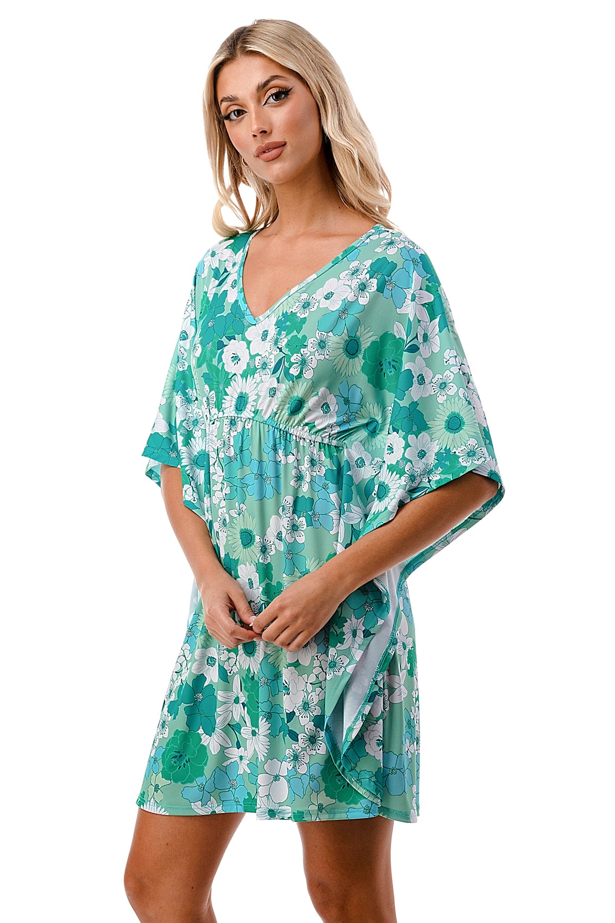 ANNA KIMONO DRESS (GREEN FLORAL)- VD3130