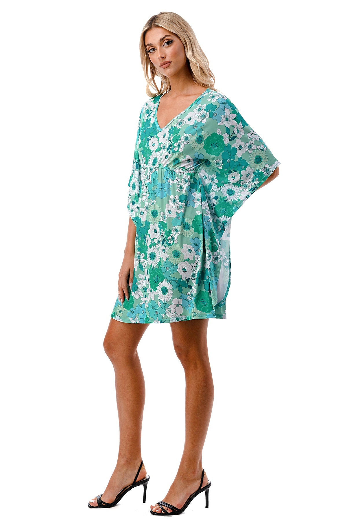 ANNA KIMONO DRESS (GREEN FLORAL)- VD3130