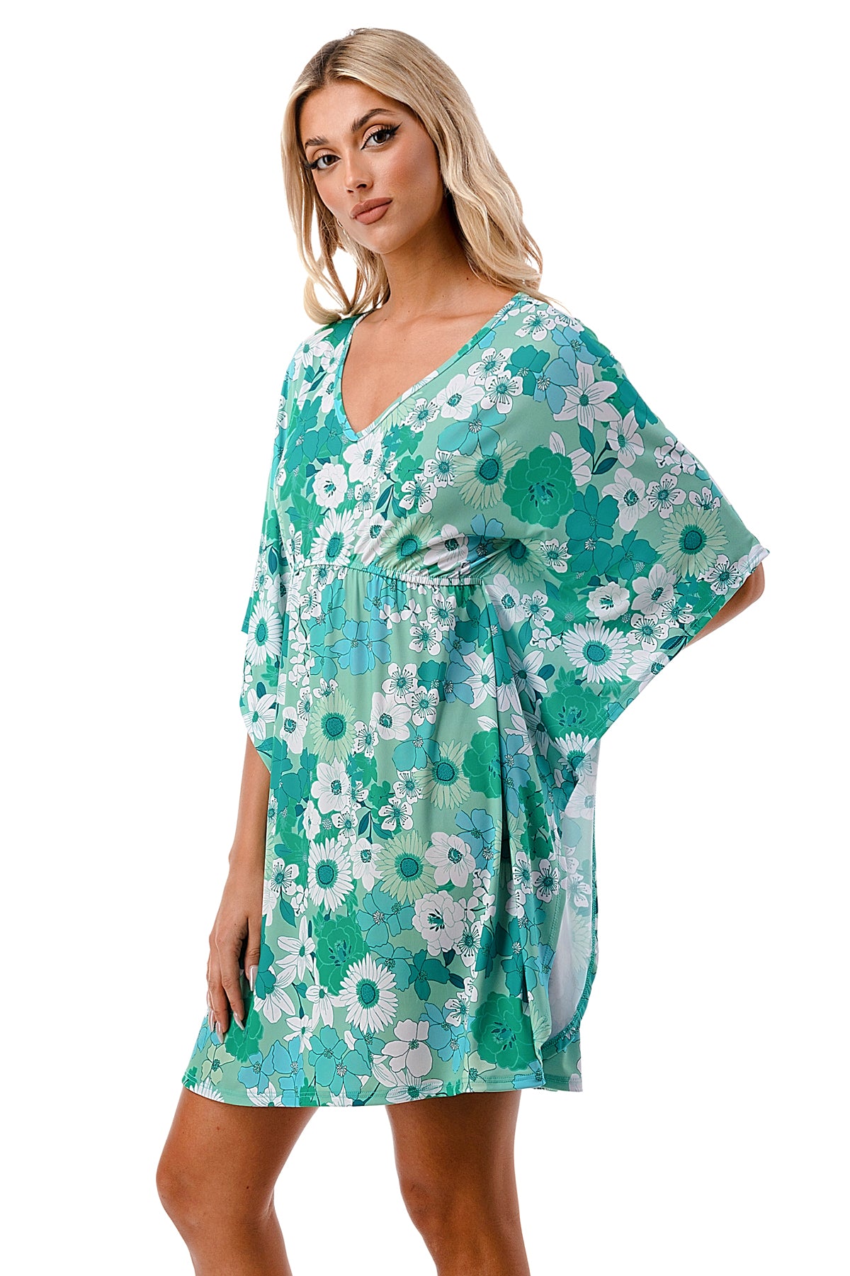 ANNA KIMONO DRESS (GREEN FLORAL)- VD3130