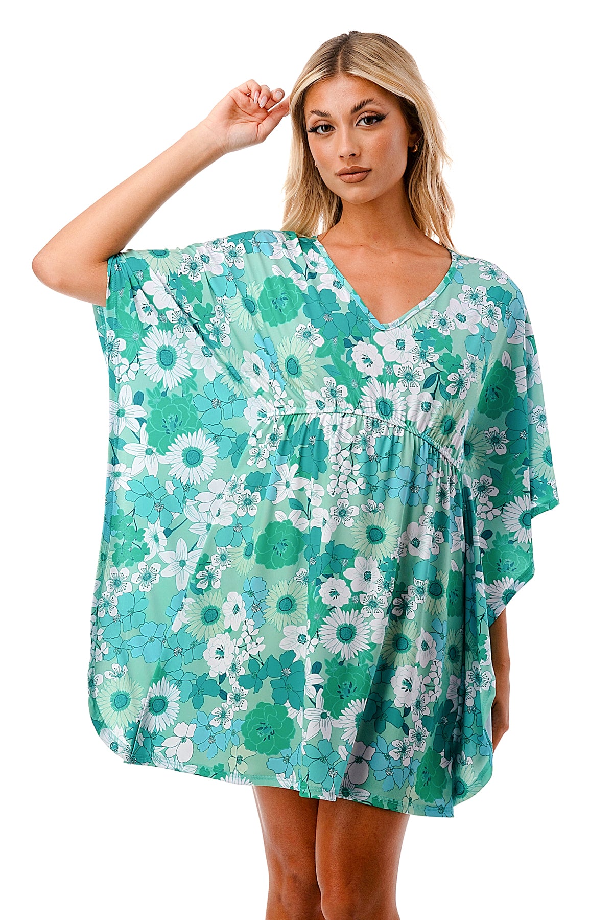 ANNA KIMONO DRESS (GREEN FLORAL)- VD3130