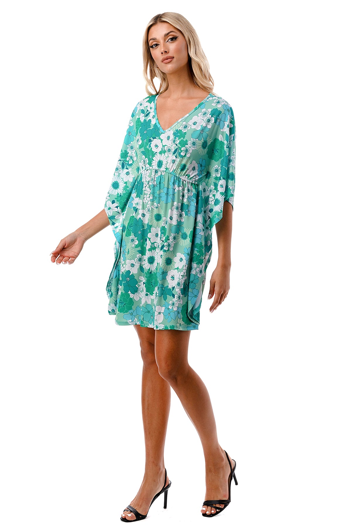 ANNA KIMONO DRESS (GREEN FLORAL)- VD3130