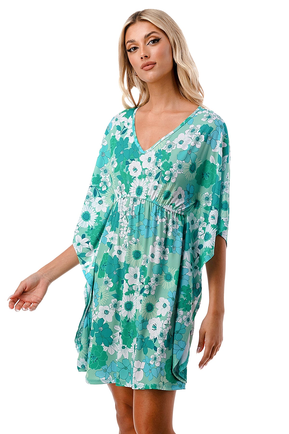 ANNA KIMONO DRESS (GREEN FLORAL)- VD3130