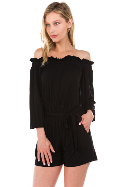 PRISCILLA OFF SH ROMPER(Black)-VR2199