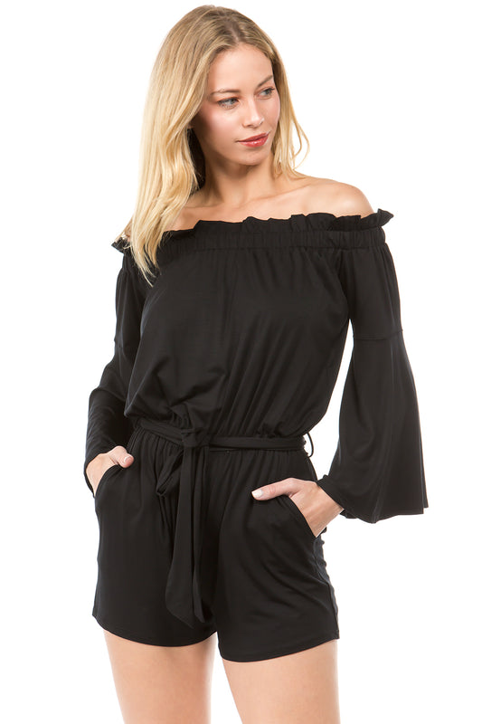 SOLID NINA BELL SLEEVE ROMPER (BLACK)- VR2512S