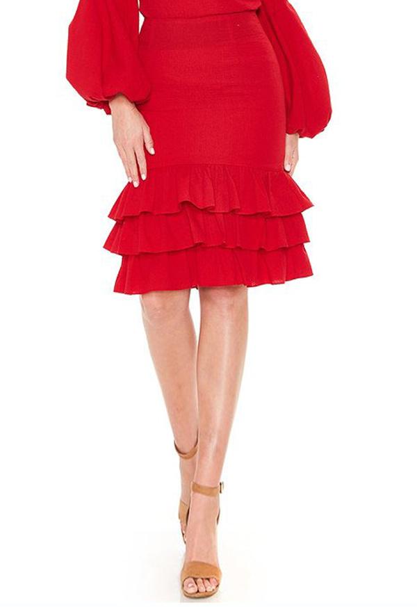 MABEL RUFFLED SKIRT (Red)-VS2048