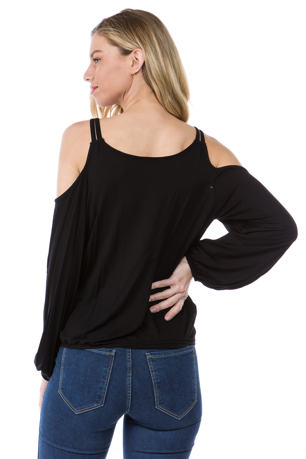 GALIA OPEN SHOULDER TOP (BLACK)- VT1376