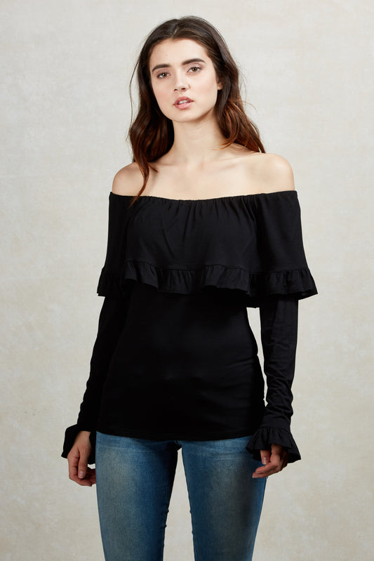 EDITA OFF THE SHOULDER TOP  (BLACK)-VT1566