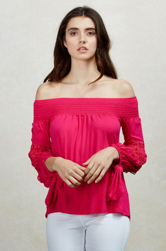 KARISSA OFF SHOULDER TOP (Fuschia)-VT1719