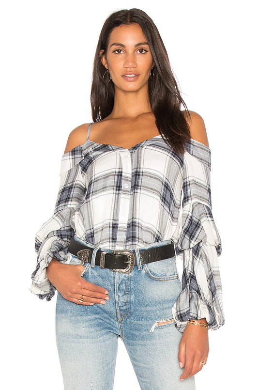 BUBBLY PLAID TOP (BLUE MULTI)-VT1856