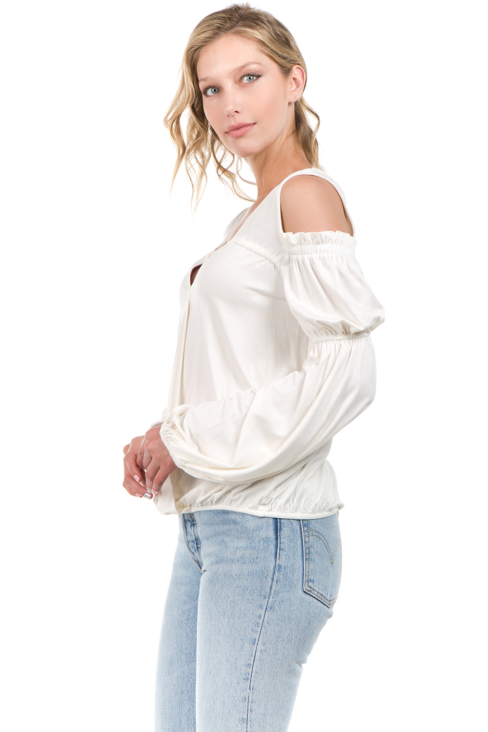 LEILANI OPEN SHOULDER TOP (OFF WHITE)- VT2194