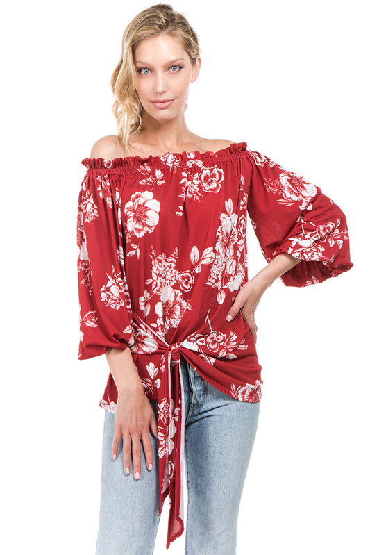 ELOIDE OFF SHOULDER TOP (Red)- VT2229