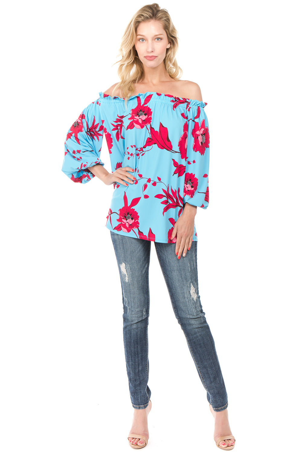 MAREN OFF SHOULDER TOP (Turquoise)- VT2241