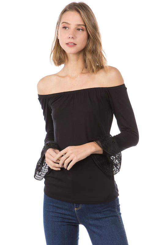 CORA OFF SHOULDER TOP (Black)- VT2263S