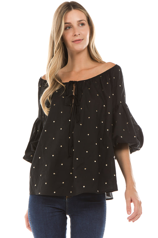 ESTRELLA BUBBLE SLEEVE TOP (Black)- VT2267