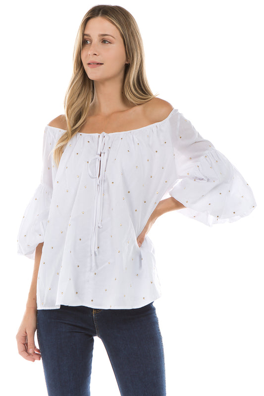 ESTRELLA BUBBLE SLEEVE TOP (White)- VT2267