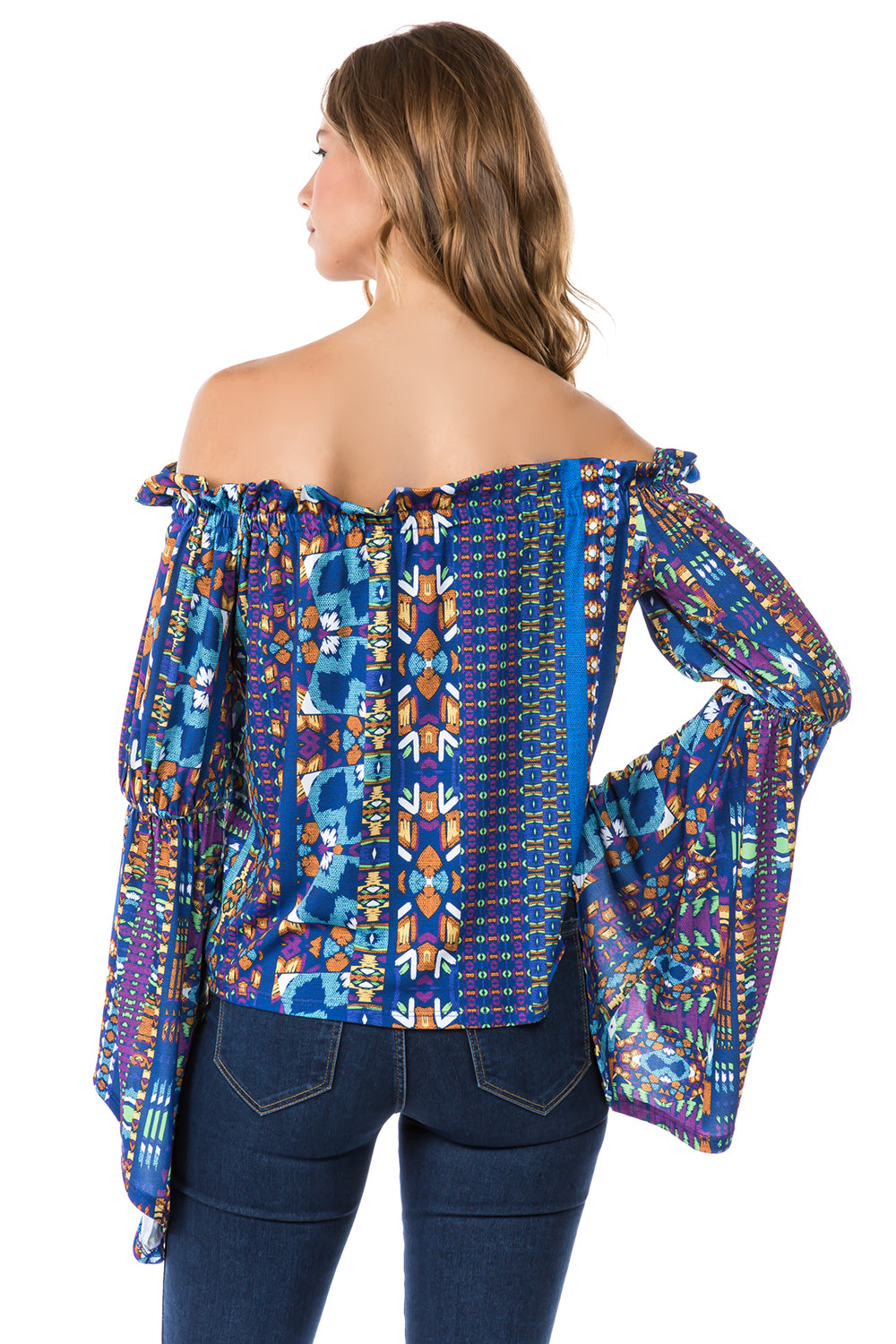 LUCCA BELL SLEEVE TOP (NAVY MULTI)- VT2274-LUCCA