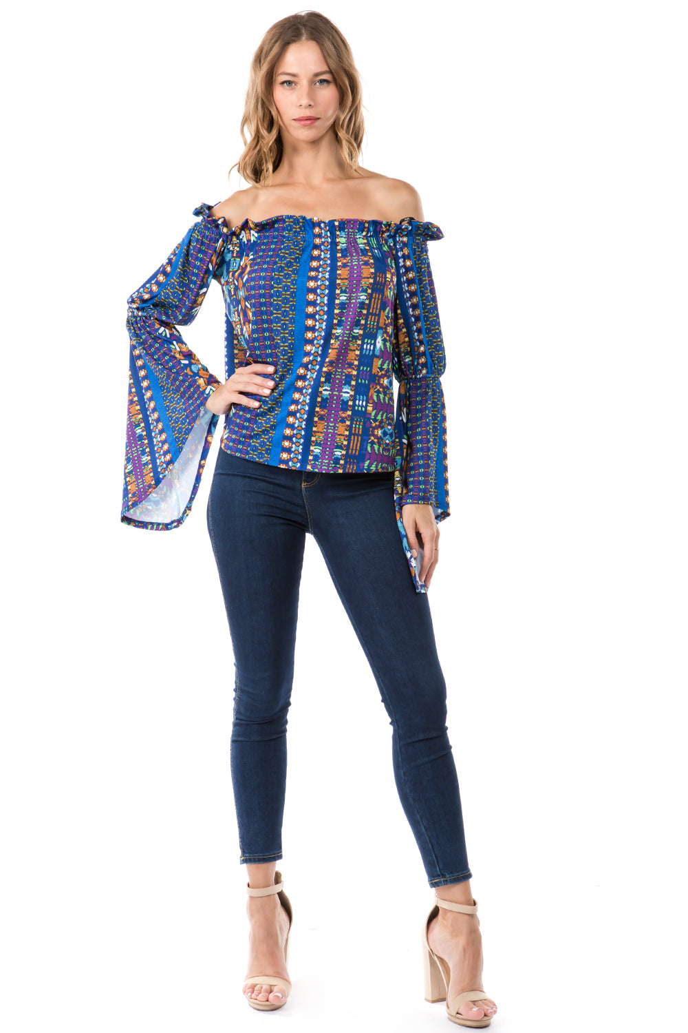 LUCCA BELL SLEEVE TOP (NAVY MULTI)- VT2274-LUCCA