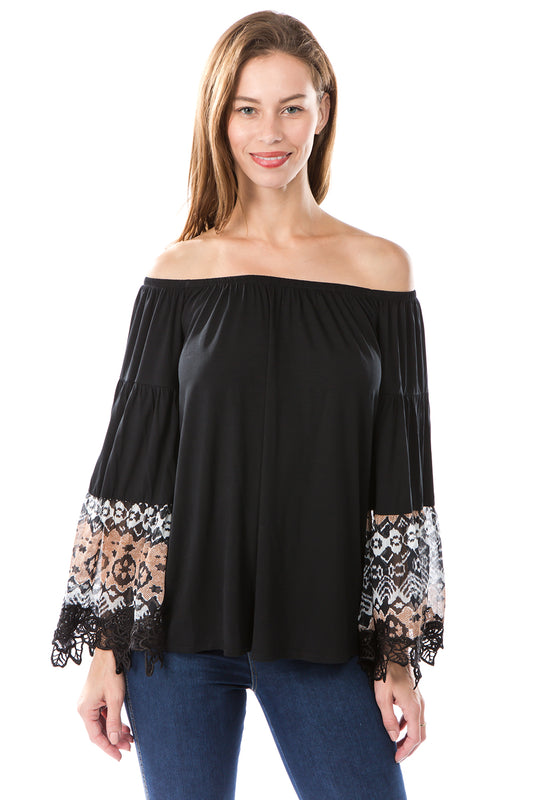 LYDIA BELL SLEEVE TOP (Black)- VT2289A