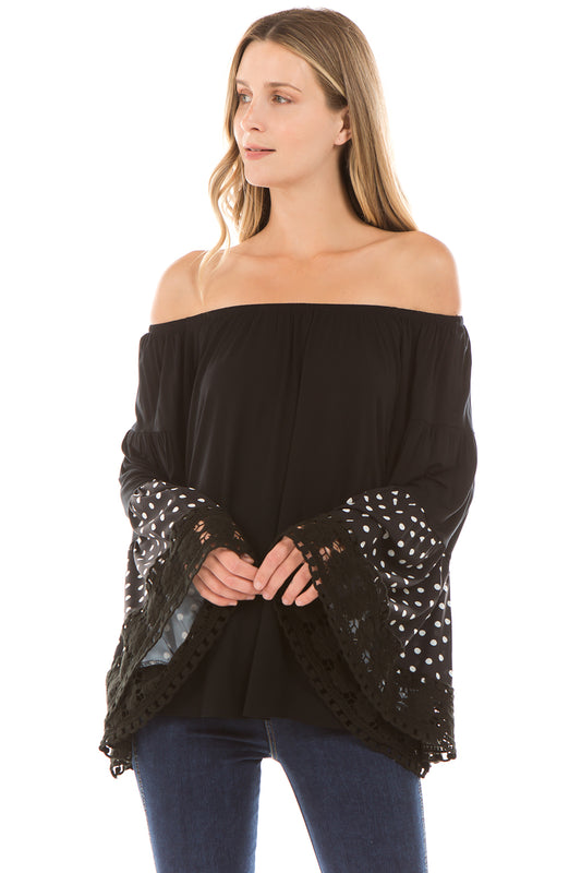 LYDIA BELL SLEEVE TOP (Black)- VT2289