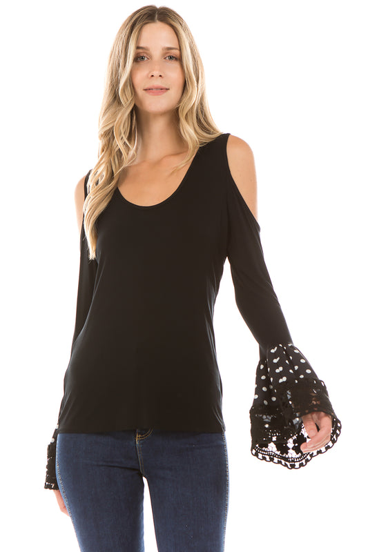 LYDIA BELL SLEEVE TOP (Black)- VT2290